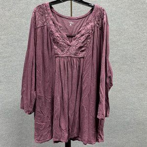 SOLD Indigo 3X Muted Burgundy V Neck Blouse